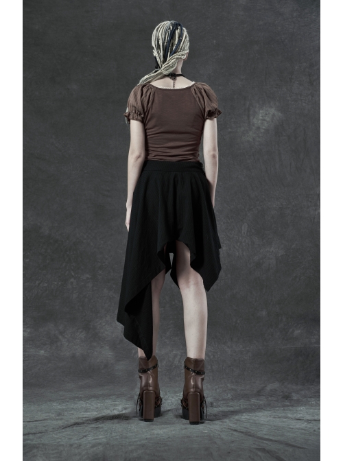 Metal Eyelets Strap Ghost Head Nail Asymmetric Hem Black Punk Striped Jacquard Skirt