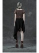Metal Eyelets Strap Ghost Head Nail Asymmetric Hem Black Punk Striped Jacquard Skirt