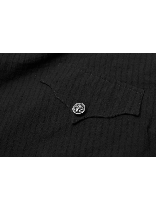 Metal Eyelets Strap Ghost Head Nail Asymmetric Hem Black Punk Striped Jacquard Skirt