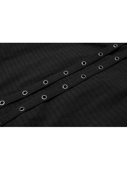 Metal Eyelets Strap Ghost Head Nail Asymmetric Hem Black Punk Striped Jacquard Skirt
