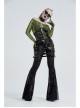 Front Steel Buckle Back Waist Metal Eyelets Lace-Up Black Punk Tight PU Leather Girdle