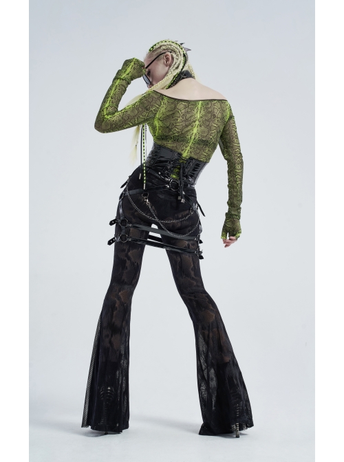 Front Steel Buckle Back Waist Metal Eyelets Lace-Up Black Punk Tight PU Leather Girdle