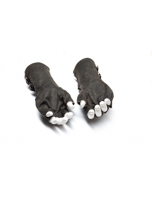 Metal Buckles Loop Zipper Decoration Grey Punk PU Leather Gloves