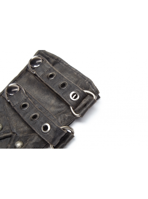 Metal Buckles Loop Zipper Decoration Grey Punk PU Leather Gloves