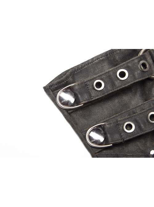 Metal Buckles Loop Zipper Decoration Grey Punk PU Leather Gloves