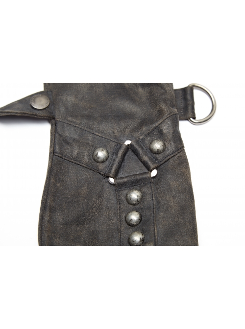 Metal Buckles Loop Zipper Decoration Grey Punk PU Leather Gloves