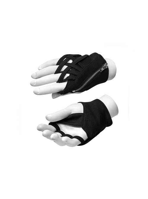 Metal Zipper Cross-Section Wrapped Black Punk Knit Gloves