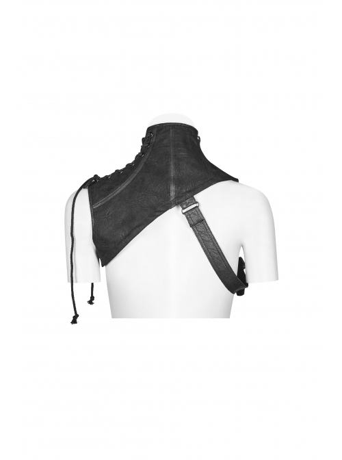 One-Shoulder Metal Buckle Leather Straps Lace-Up Brown Punk Collar Accessory