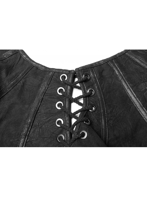 One-Shoulder Metal Buckle Leather Straps Lace-Up Brown Punk Collar Accessory