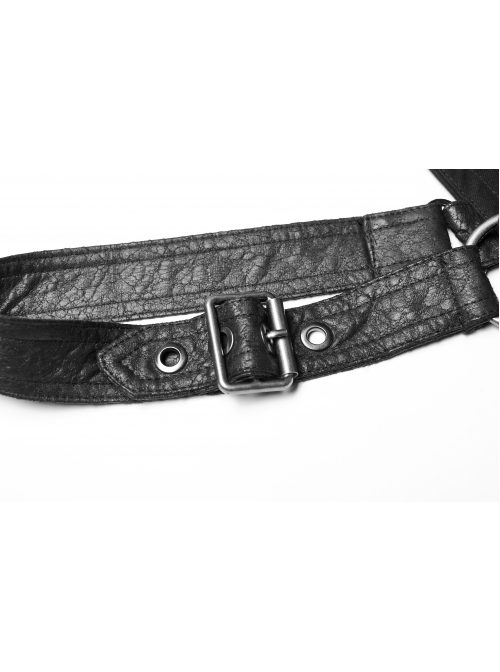 One-Shoulder Metal Buckle Leather Straps Lace-Up Brown Punk Collar Accessory