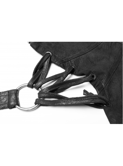 One-Shoulder Metal Buckle Leather Straps Lace-Up Brown Punk Collar Accessory