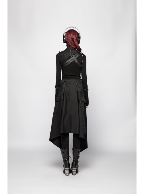 One-Shoulder Metal Buckle Leather Straps Lace-Up Brown Punk Collar Accessory