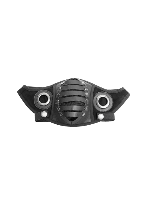 Metal Ring Decoration Rubber Strip Imitation Suede Black Punk Mask