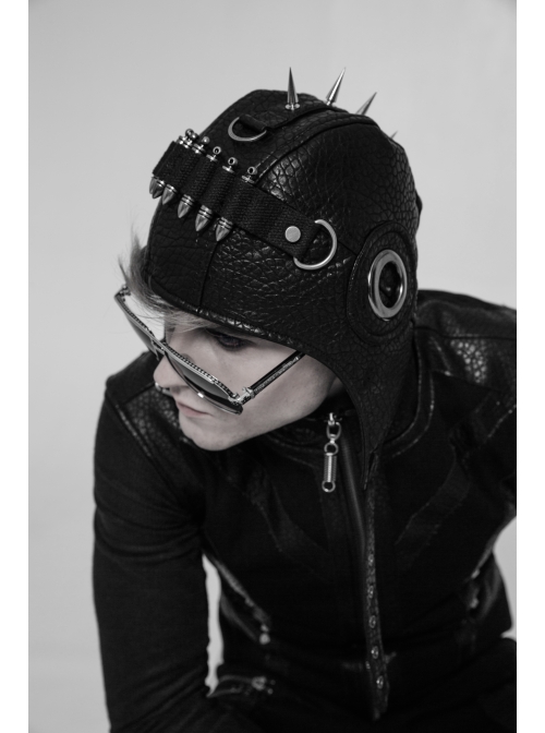 Metal Rivet Plastic Imitation Bullet Decoration Metal Hasp Black Punk PU Leather Pilot Cap