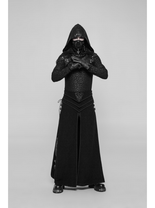 Metal Buckle Strap Lace-Up Collar Black Punk Hooded Accessory