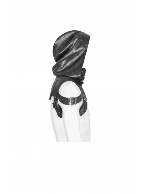 Metal Buckle Strap Lace-Up Collar Black Punk Hooded Accessory
