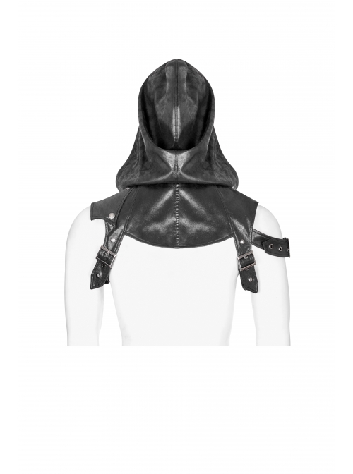 Metal Buckle Strap Lace-Up Collar Black Punk Hooded Accessory