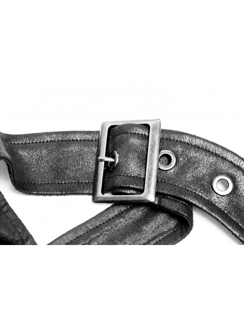 Metal Buckle Strap Lace-Up Collar Black Punk Hooded Accessory