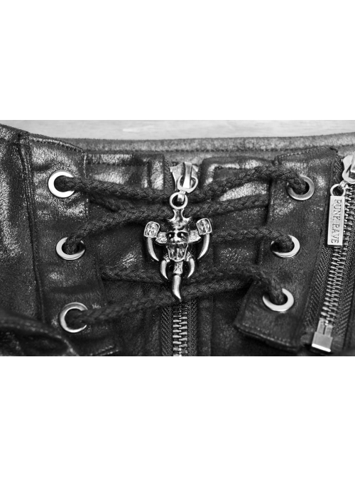 Metal Buckle Strap Lace-Up Collar Black Punk Hooded Accessory