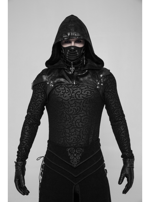 Metal Buckle Strap Lace-Up Collar Black Punk Hooded Accessory