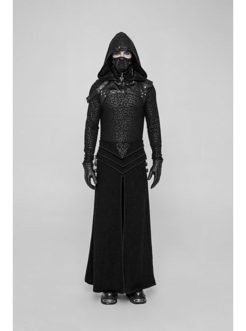 Metal Buckle Strap Lace-Up Collar Black Punk Hooded Accessory