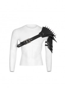 One-Shoulder Metal Buckle Strap Sharp Cone Nails Black Punk Armor Accessory