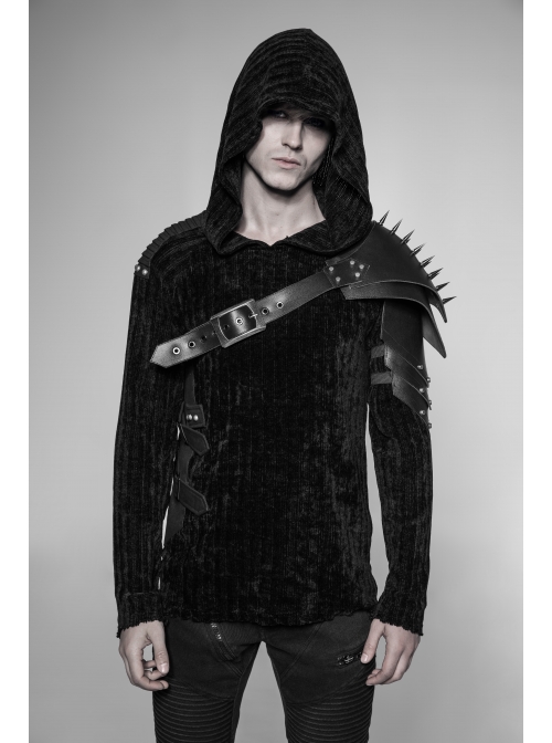 One-Shoulder Metal Buckle Strap Sharp Cone Nails Black Punk Armor Accessory
