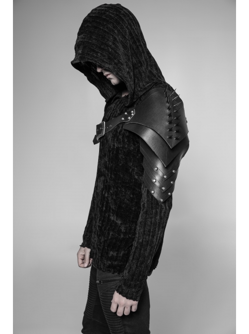 One-Shoulder Metal Buckle Strap Sharp Cone Nails Black Punk Armor Accessory
