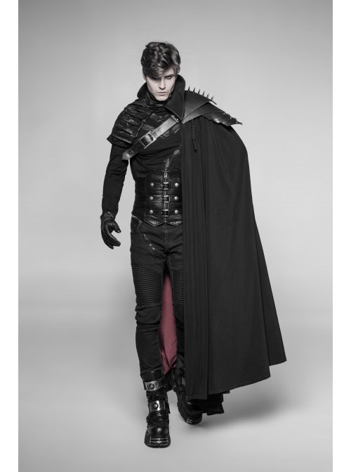 One-Shoulder Metal Buckle Strap Sharp Cone Nails Black Punk Armor Accessory