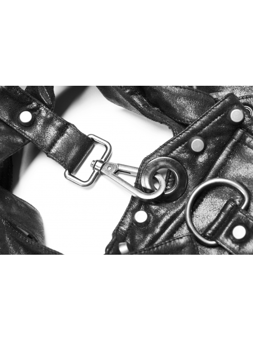 Buckle-On Lace-Up High Collar Metal Eyelets Strap Black Punk Shoulder Accessory