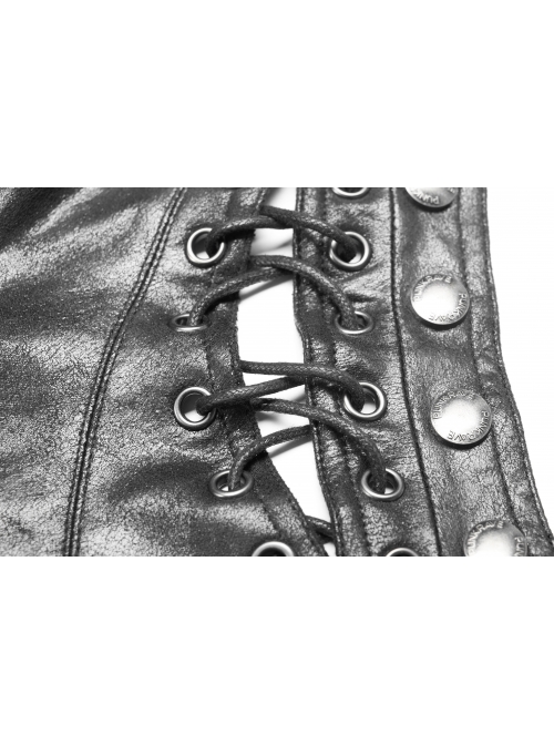Buckle-On Lace-Up High Collar Metal Eyelets Strap Black Punk Shoulder Accessory