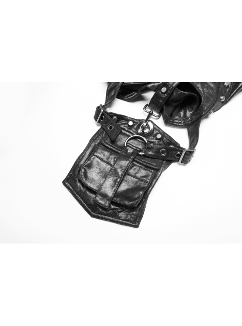 Buckle-On Lace-Up High Collar Metal Eyelets Strap Black Punk Shoulder Accessory