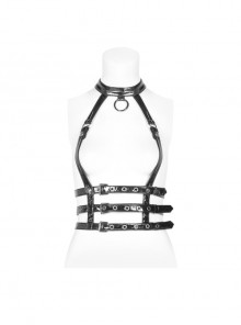Metal Rings Hasp Back Spine-Shaped Straps Black Punk Leather Accessory