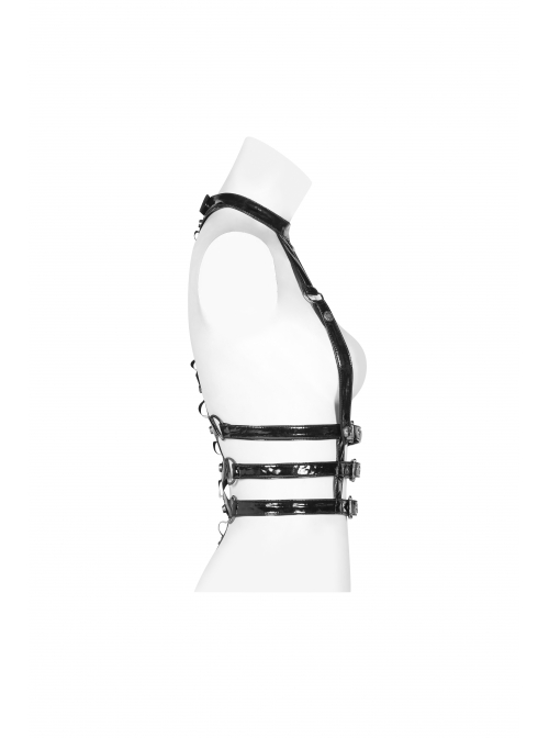 Metal Rings Hasp Back Spine-Shaped Straps Black Punk Leather Accessory