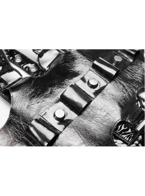 Metal Rings Hasp Back Spine-Shaped Straps Black Punk Leather Accessory