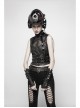 Metal Rings Hasp Back Spine-Shaped Straps Black Punk Leather Accessory