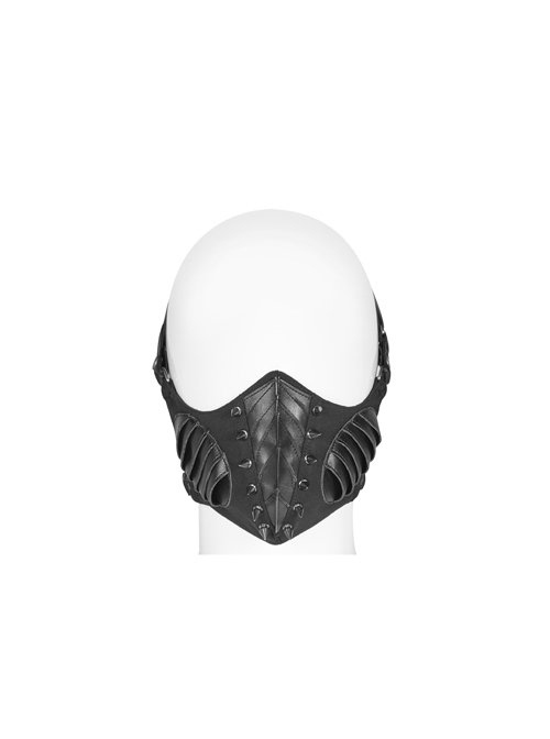 Metal Buckle Elastic Band Sharp Cone Nails Black Punk PU Leather Mask