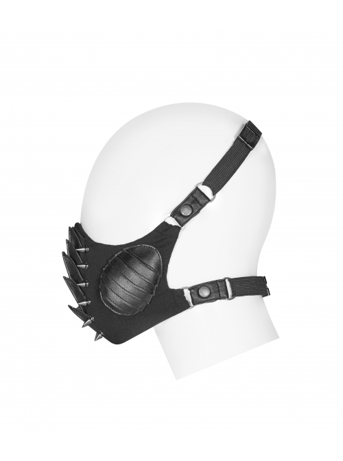 Metal Buckle Elastic Band Sharp Cone Nails Black Punk PU Leather Mask