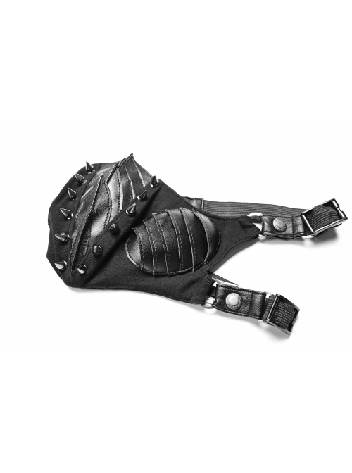 Metal Buckle Elastic Band Sharp Cone Nails Black Punk PU Leather Mask