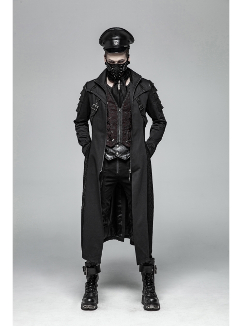 Front Center Metal Pendant Black Punk PU Leather Texture Hat