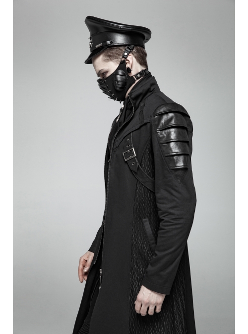 Front Center Metal Pendant Black Punk PU Leather Texture Hat