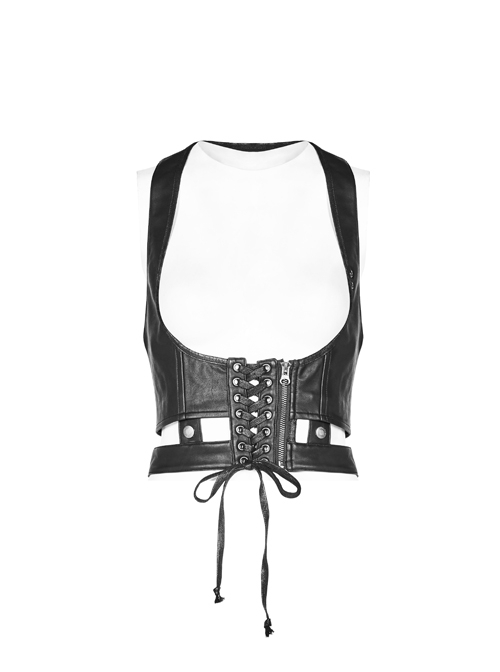 Front Lace-Up Zipper Back Metal Buckle Strap Black Punk Accessories