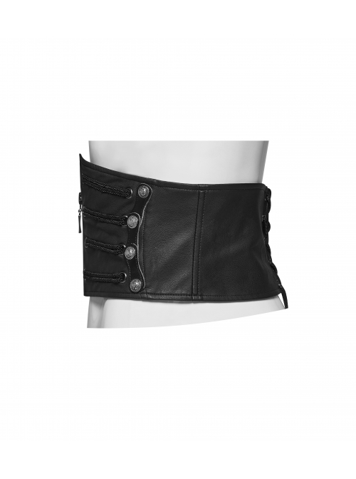 Front Zipper Rivet Decoration Back Waist Lace-Up Black Punk PU Leather Corset