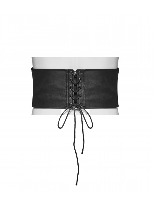 Front Zipper Rivet Decoration Back Waist Lace-Up Black Punk PU Leather Corset