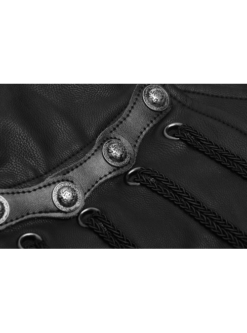 Front Zipper Rivet Decoration Back Waist Lace-Up Black Punk PU Leather Corset