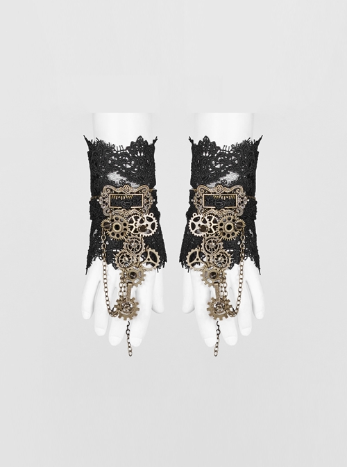 Metal Gear Decorative Retro Button Metal Chain Black Punk Gloves