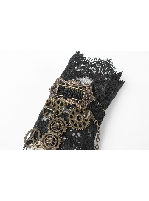Metal Gear Decorative Retro Button Metal Chain Black Punk Gloves