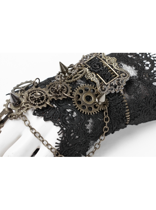 Metal Gear Decorative Retro Button Metal Chain Black Punk Gloves