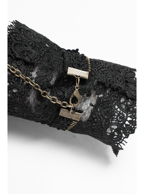 Metal Gear Decorative Retro Button Metal Chain Black Punk Gloves