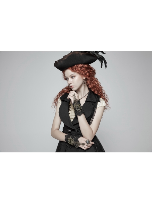 Metal Gear Decorative Retro Button Metal Chain Black Punk Gloves